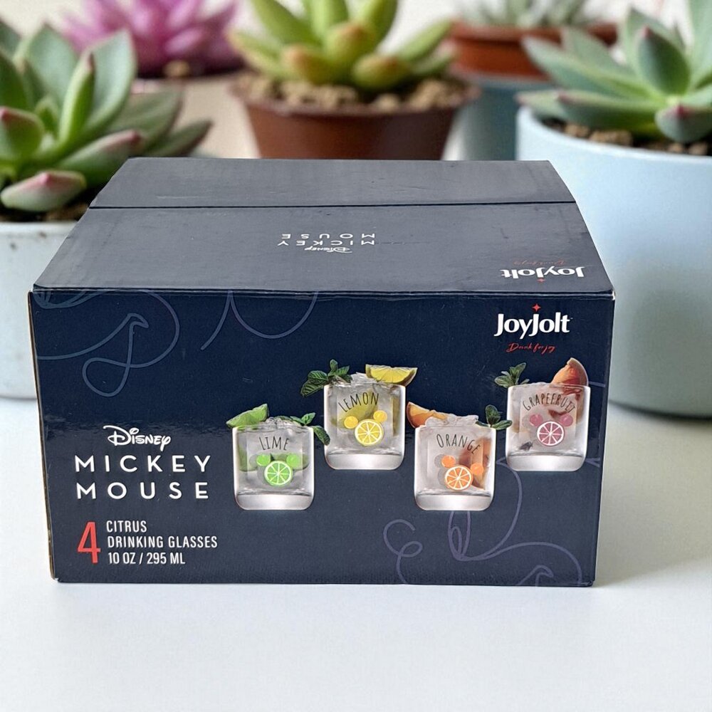 NEW Joyjolt Disney Mickey Mouse Citrus Glasses ~ Set Of 4 10 Oz Drinking Glasses - Picture 4 of 13